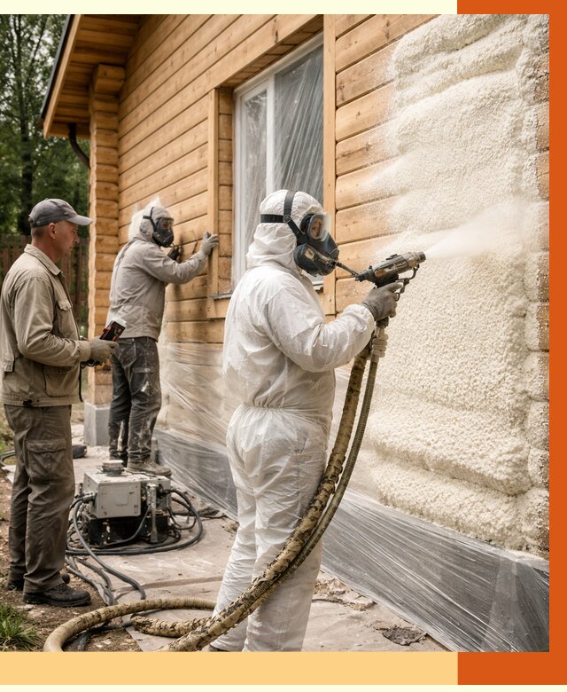 Утепление дома из бруса ППУ в Пушкино от 3994 руб/м2 под ключ | ТепломастерПшк