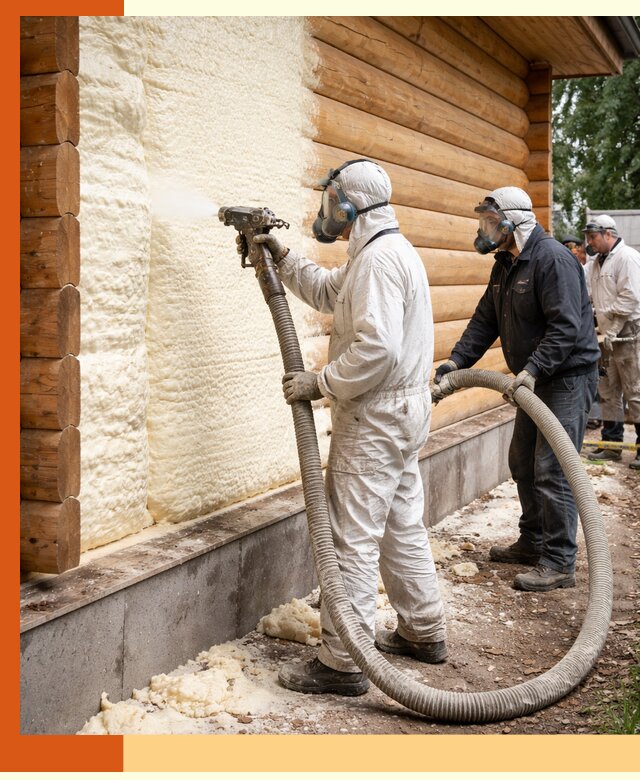 Утепление дома из бруса пенополиуретаном в Пушкино