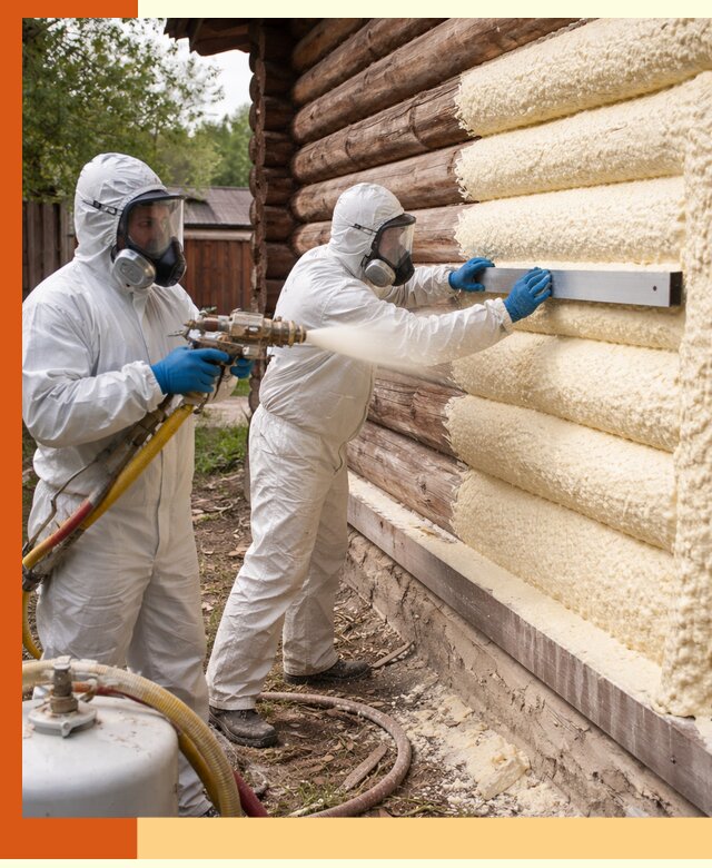 Утепление бревенчатого дома ППУ в Пушкино эффективной изоляцией