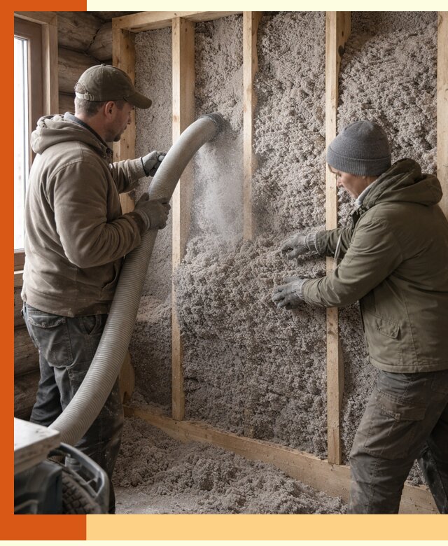 Утепление бревенчатого дома эковатой в Пушкино