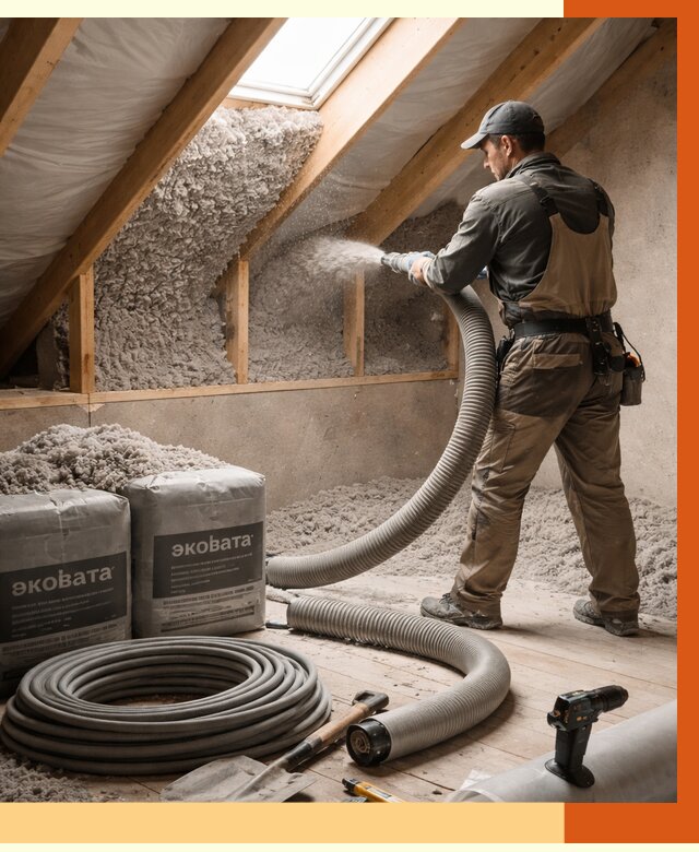 Утепление мансарды эковатой в Пушкино от 2282 руб/м2 — монтаж, задувка, цена | ТепломастерПшк