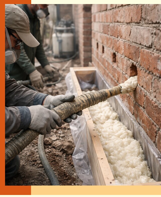 Заливка ППУ в пустоты кирпичной стены в Пушкино