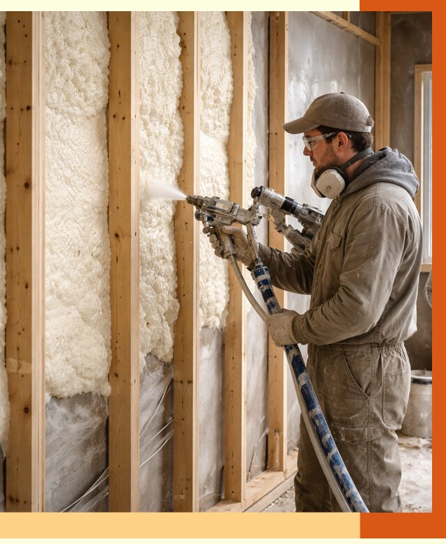 Утепление каркасной стены ППУ в Пушкино от 4409 руб./м2 под ключ | ТепломастерПшк