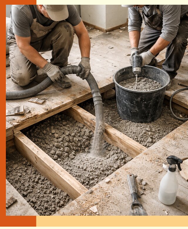 Заполнение пустот пола в Пушкино полиуретаном и пенополистиролом