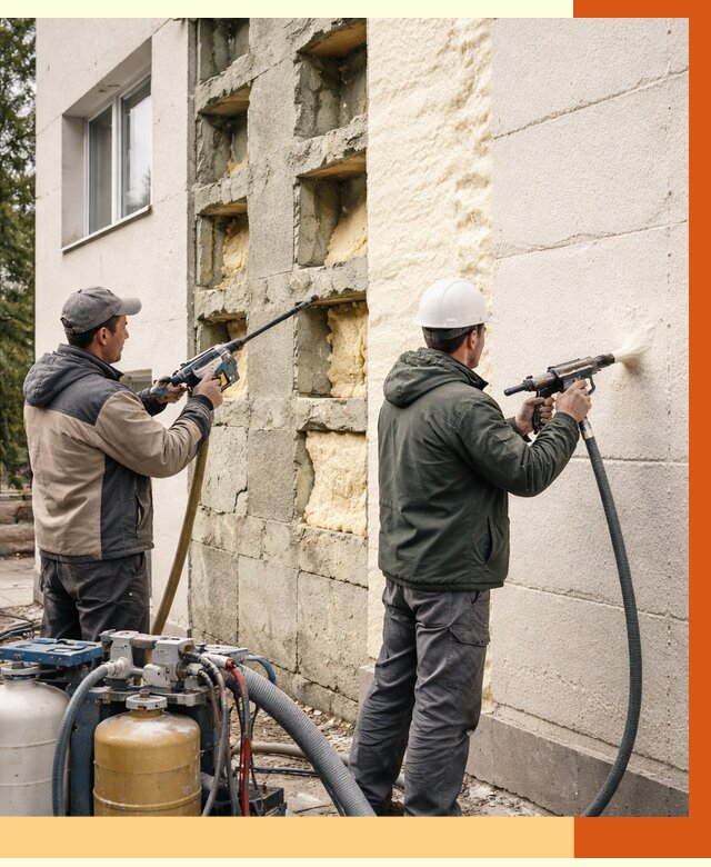 Заполнение пустот фасада в Пушкино от 4668 руб. — утепление пустот облицовки | ТепломастерПшк