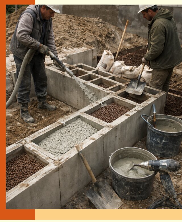 Заполнение полостей фундамента в Пушкино герметичным утеплением и повышением прочности